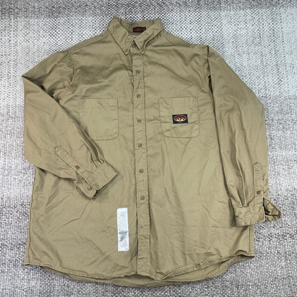 Rasco FR Button Down Shirt Mens 2XL Khaki Flame Resistant HRC 2 Workwear FRB757